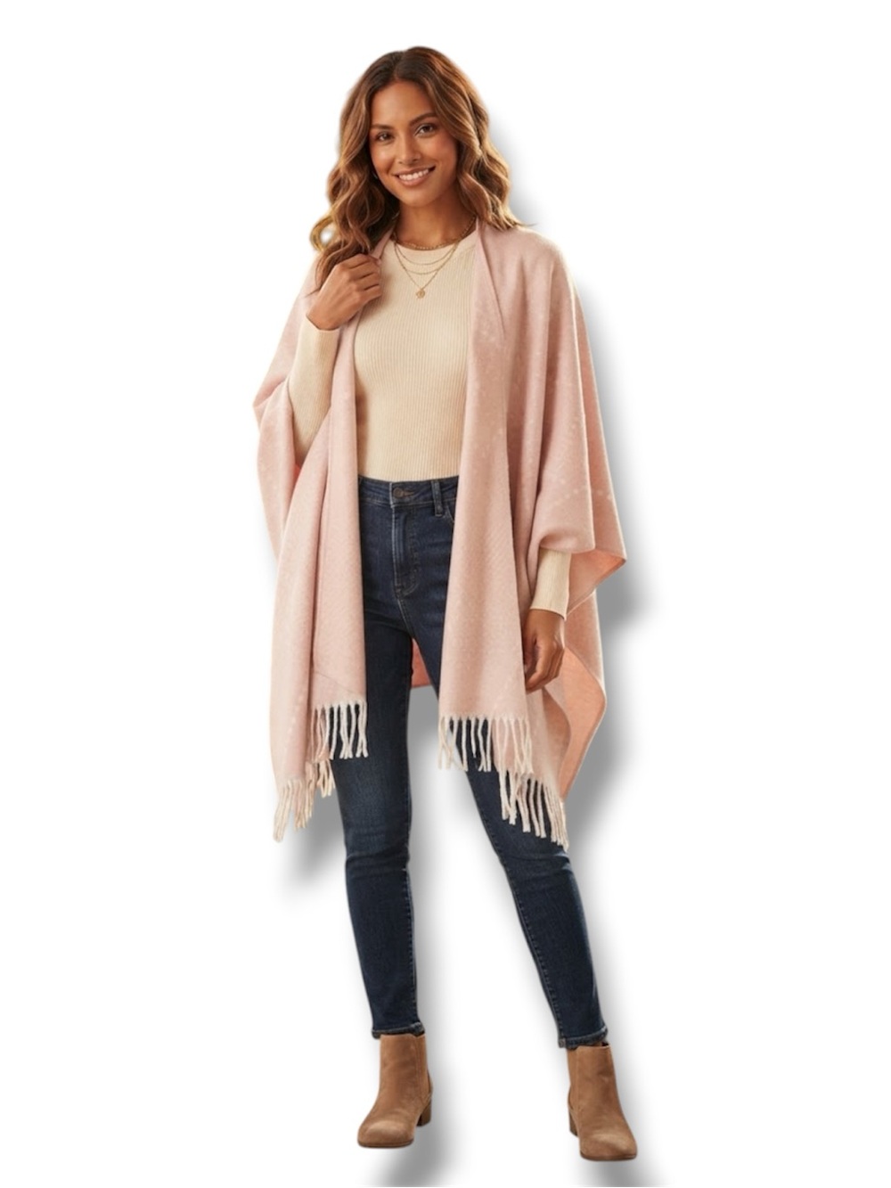 GENTLE FAWN Dusty Rose Woven Wrap / Poncho - Size M/L